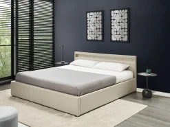 Letto ottomana con LED Tessuto ARMELLE 180 x 200 cm Beige