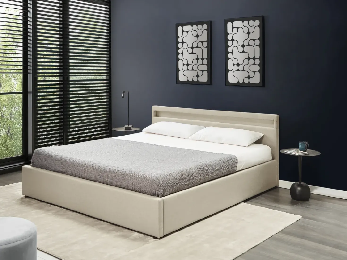 Letto ottomana con LED Tessuto ARMELLE 180 x 200 cm Beige