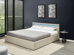 Letto ottomana con LED Tessuto ARMELLE 180 x 200 cm Beige