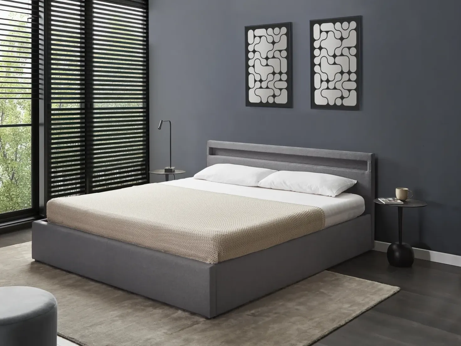 Letto ottomana con LED Tessuto ARMELLE 180 x 200 cm Grigio scuro