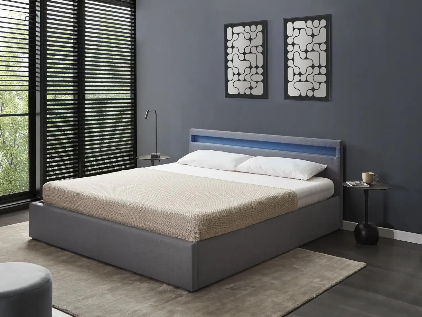 Letto ottomana con LED Tessuto ARMELLE 180 x 200 cm Grigio scuro