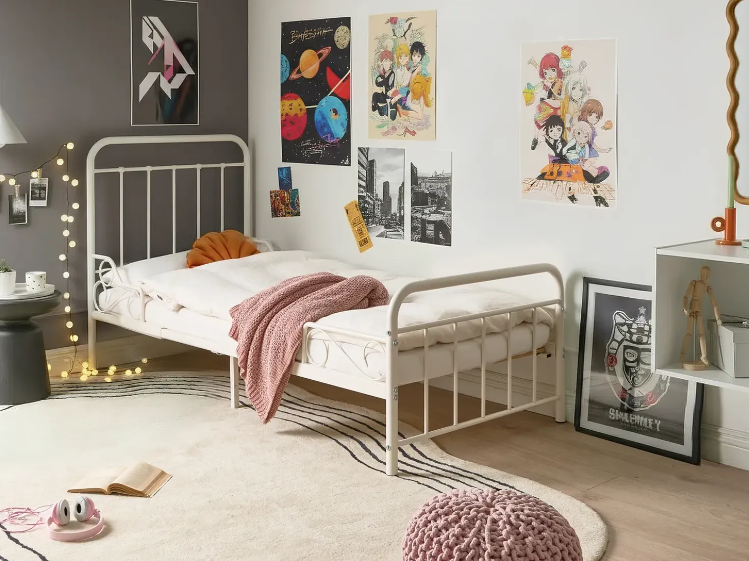 Letto per bambini allungabile Metallo ANAIS 90 x 200 cm Bianco sporco