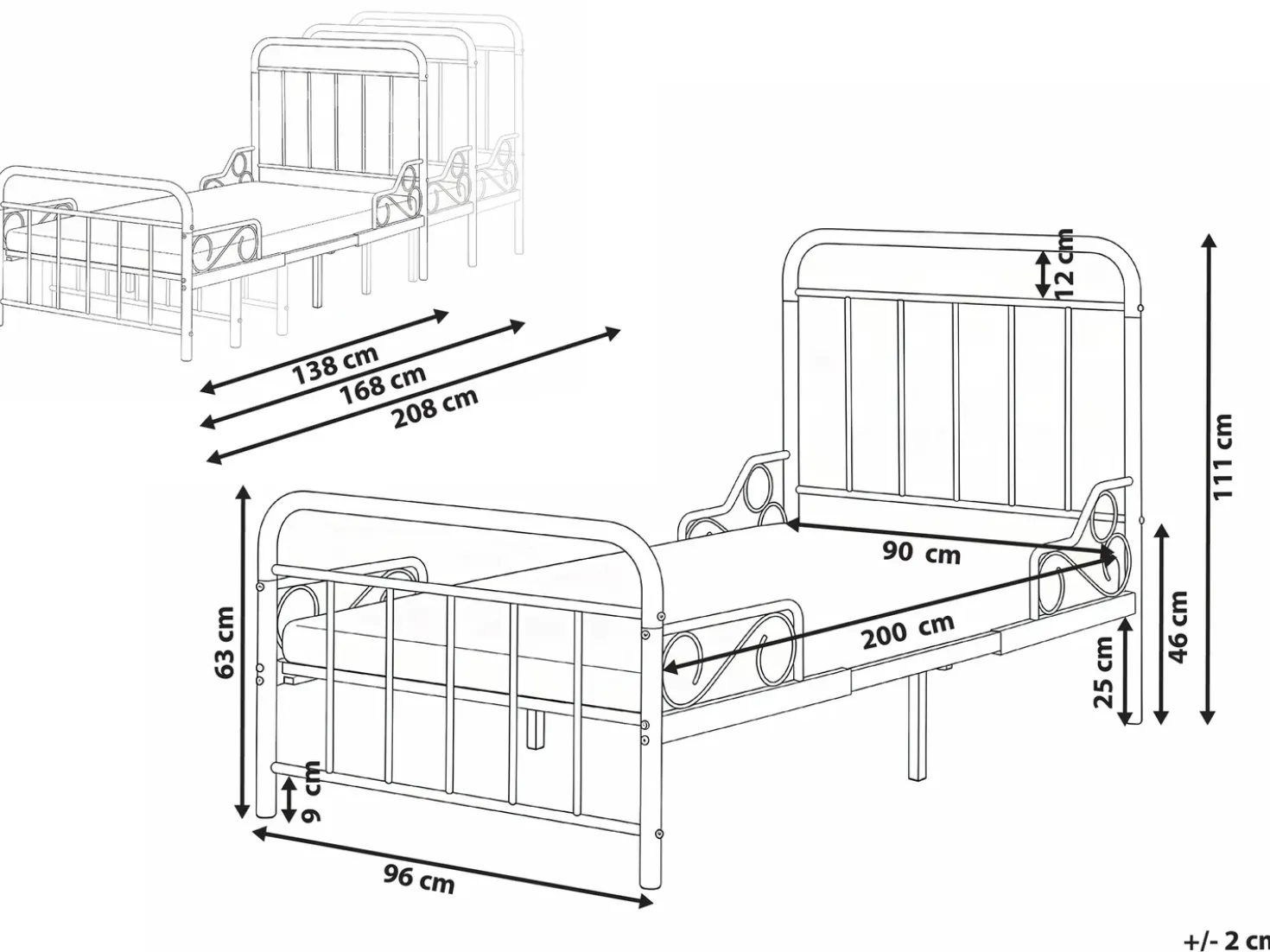 Letto per bambini allungabile Metallo ANAIS 90 x 200 cm Bianco sporco