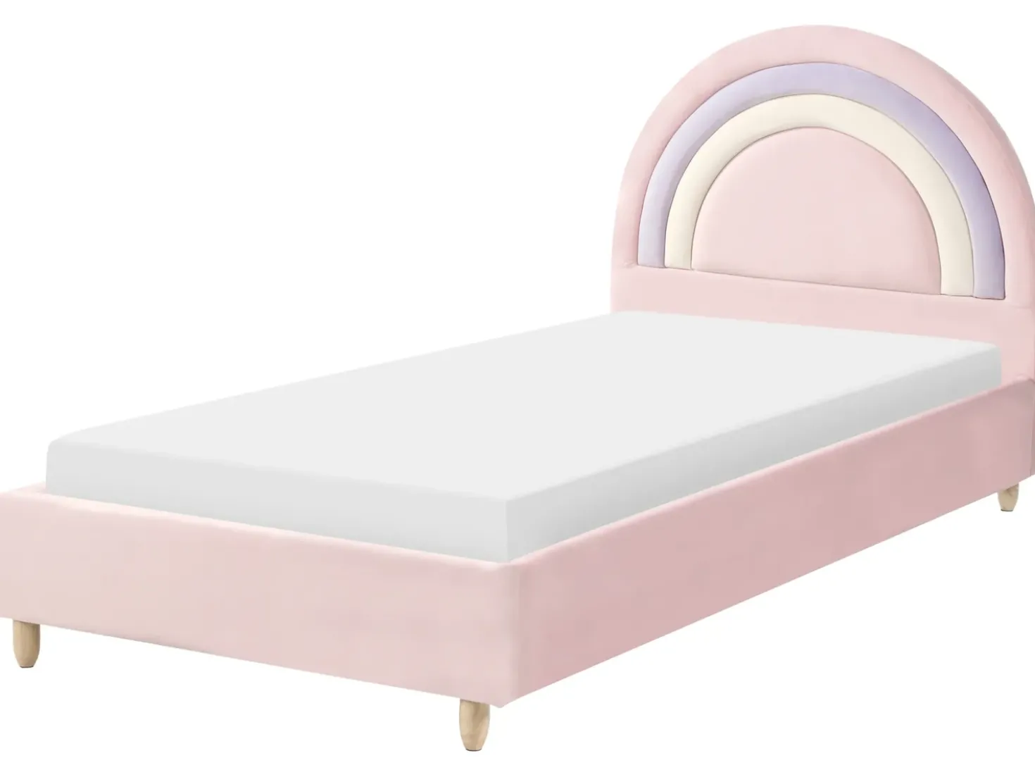 Letto per bambini Arcobaleno Velluto LANDEILLAU 90 x 200 cm Rosa