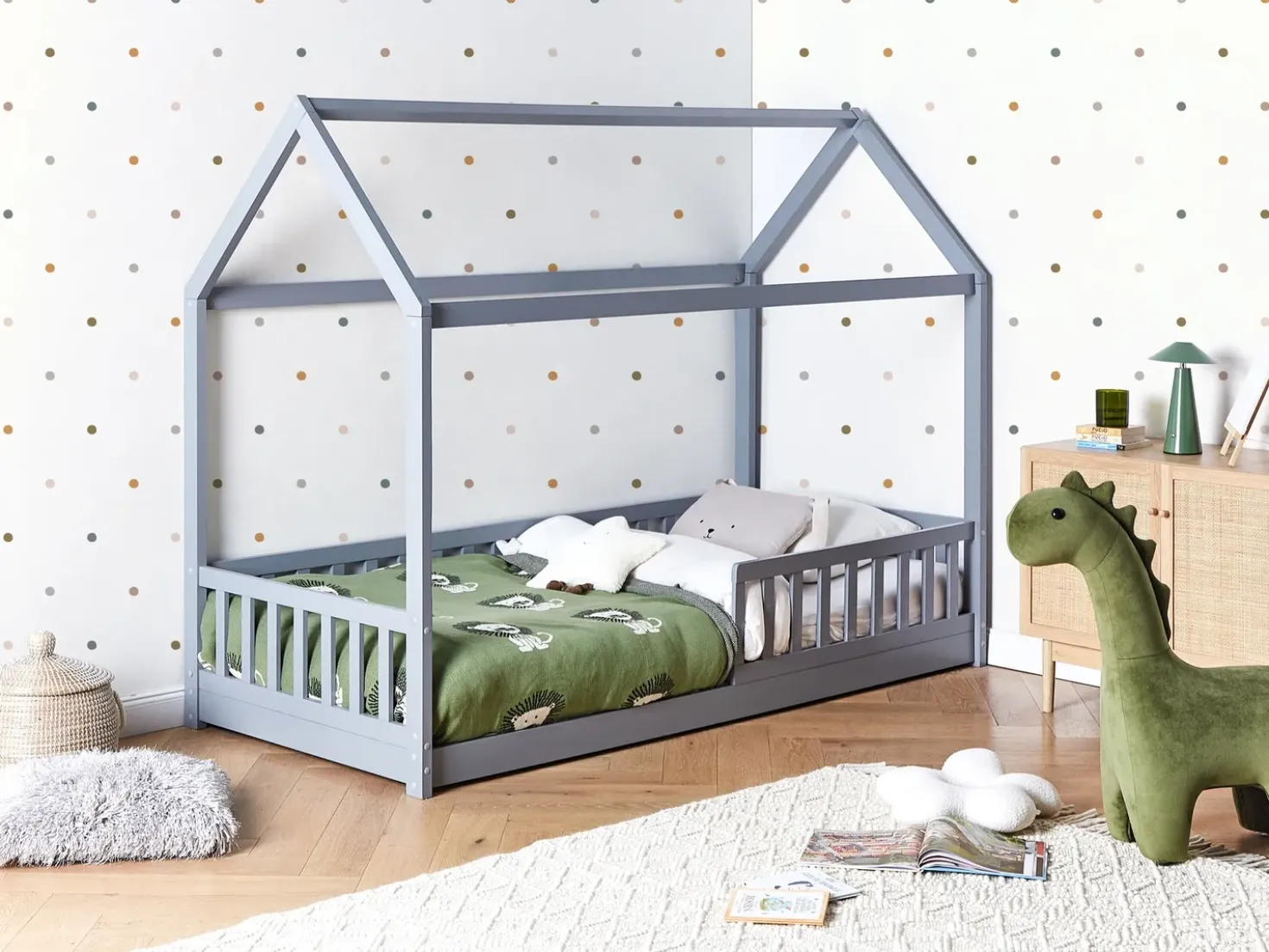 Letto per bambini Casa Legno di pino COSSAYE 90 x 200 cm Grigio