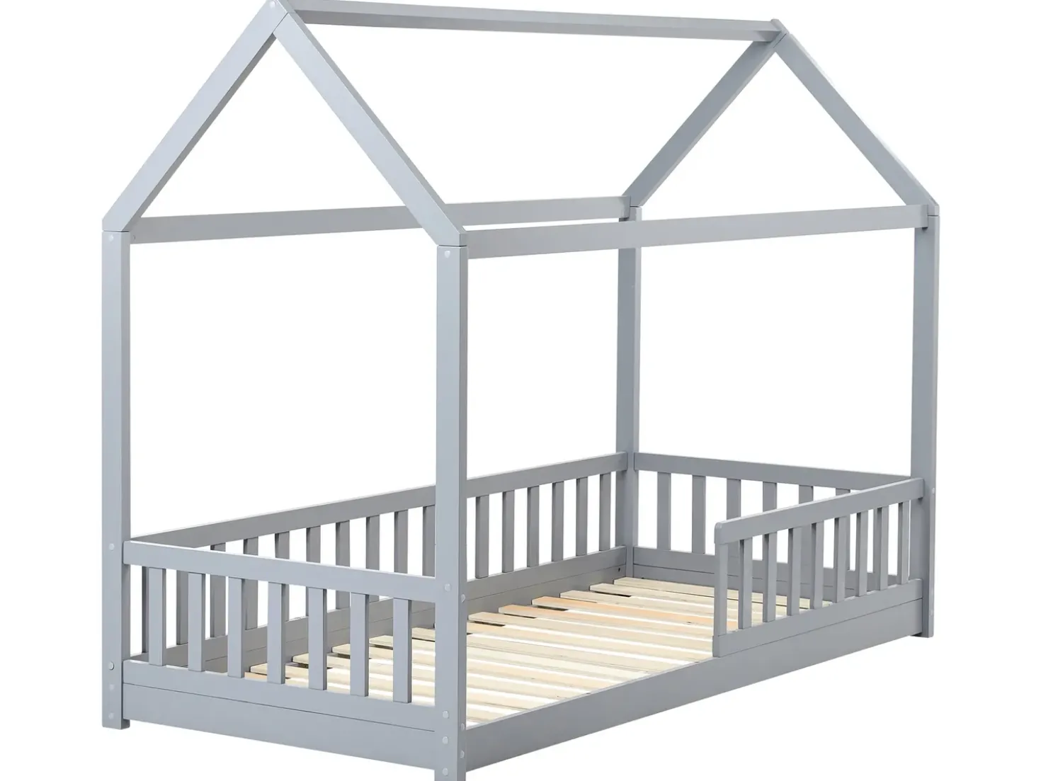 Letto per bambini Casa Legno di pino COSSAYE 90 x 200 cm Grigio