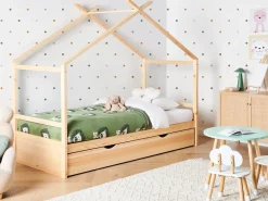 Letto per bambini Casa Legno di pino ORGEVAL 90 x 200 cm con contenitore Marrone chiaro