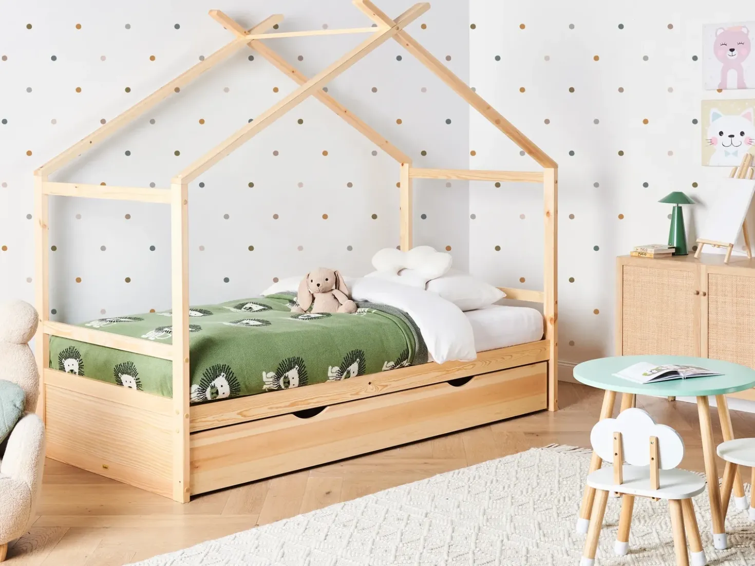 Letto per bambini Casa Legno di pino ORGEVAL 90 x 200 cm con contenitore Marrone chiaro