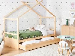 Letto per bambini Casa Legno di pino ORGEVAL 90 x 200 cm con contenitore Marrone chiaro