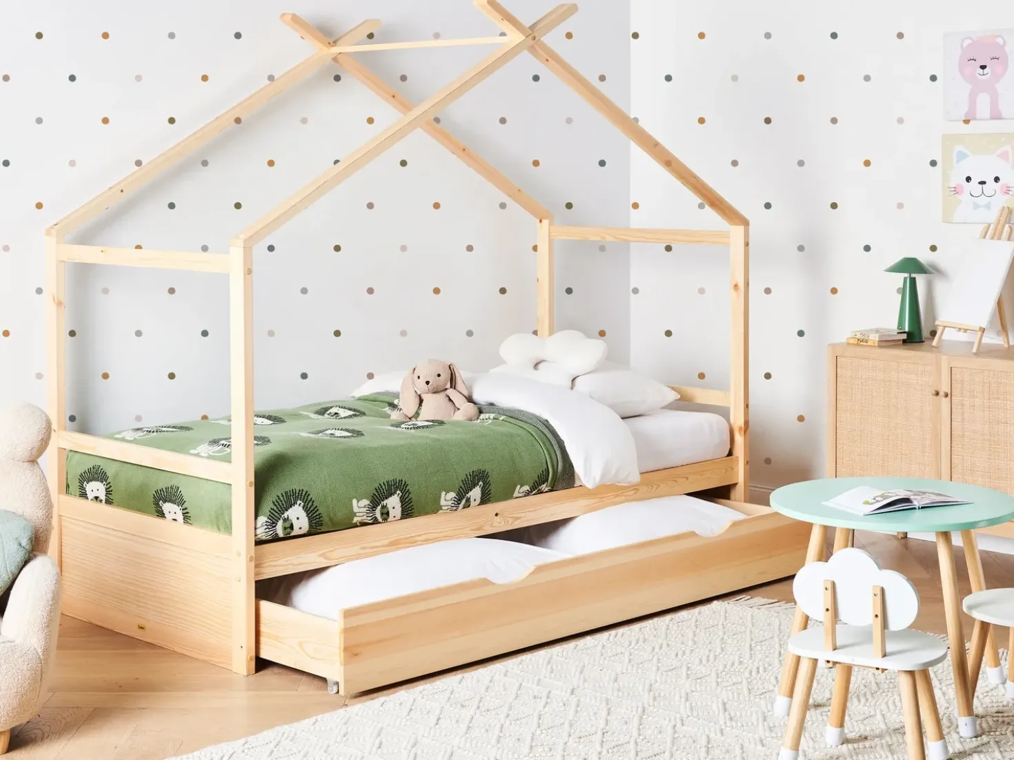 Letto per bambini Casa Legno di pino ORGEVAL 90 x 200 cm con contenitore Marrone chiaro