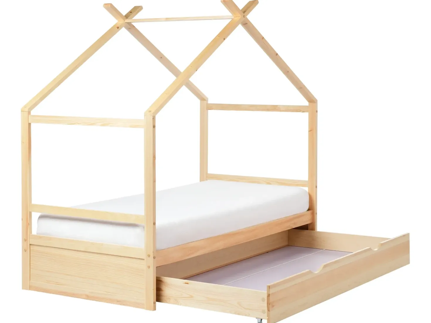 Letto per bambini Casa Legno di pino ORGEVAL 90 x 200 cm con contenitore Marrone chiaro