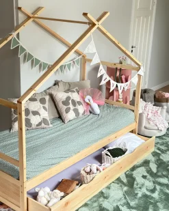 Letto per bambini Casa Legno di pino ORGEVAL 90 x 200 cm con contenitore Marrone chiaro