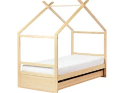 Letto per bambini Casa Legno di pino ORGEVAL 90 x 200 cm con contenitore Marrone chiaro