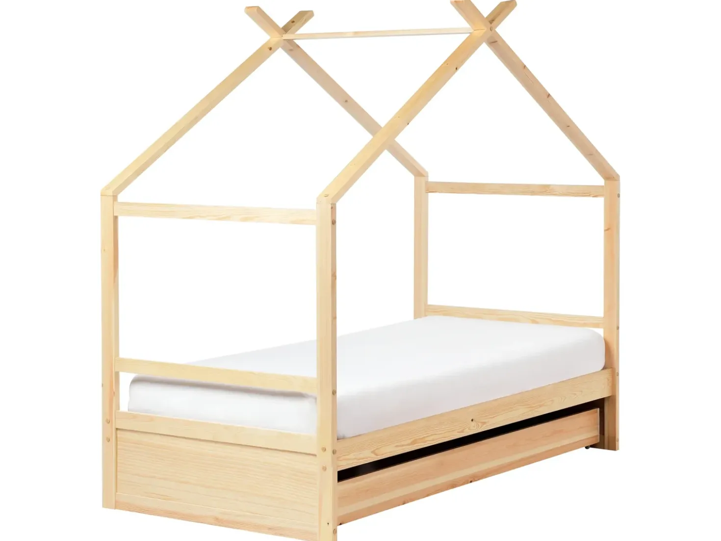 Letto per bambini Casa Legno di pino ORGEVAL 90 x 200 cm con contenitore Marrone chiaro