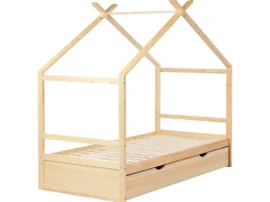 Letto per bambini Casa Legno di pino ORGEVAL 90 x 200 cm con contenitore Marrone chiaro