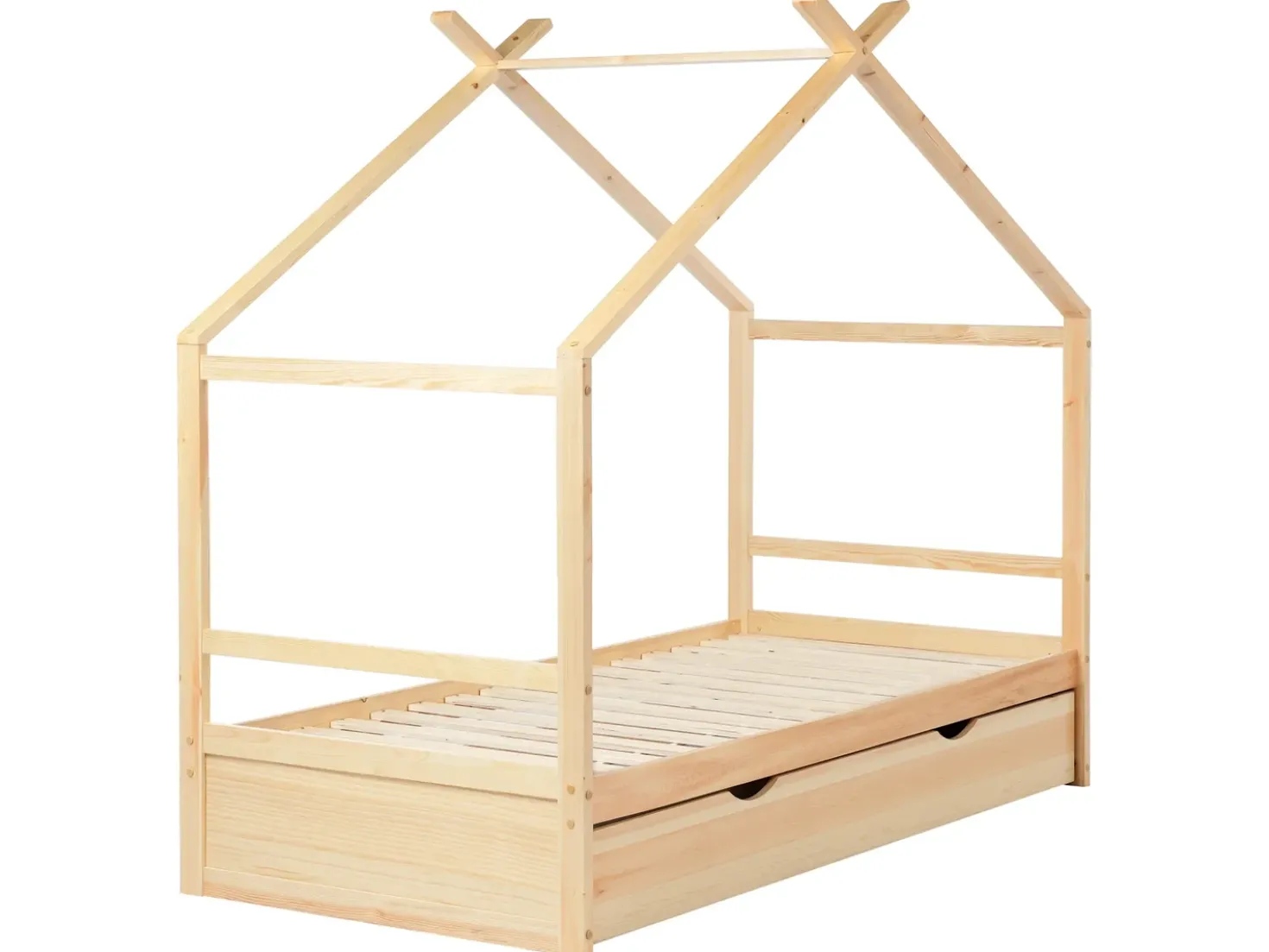Letto per bambini Casa Legno di pino ORGEVAL 90 x 200 cm con contenitore Marrone chiaro