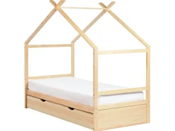 Letto per bambini Casa Legno di pino ORGEVAL 90 x 200 cm con contenitore Marrone chiaro