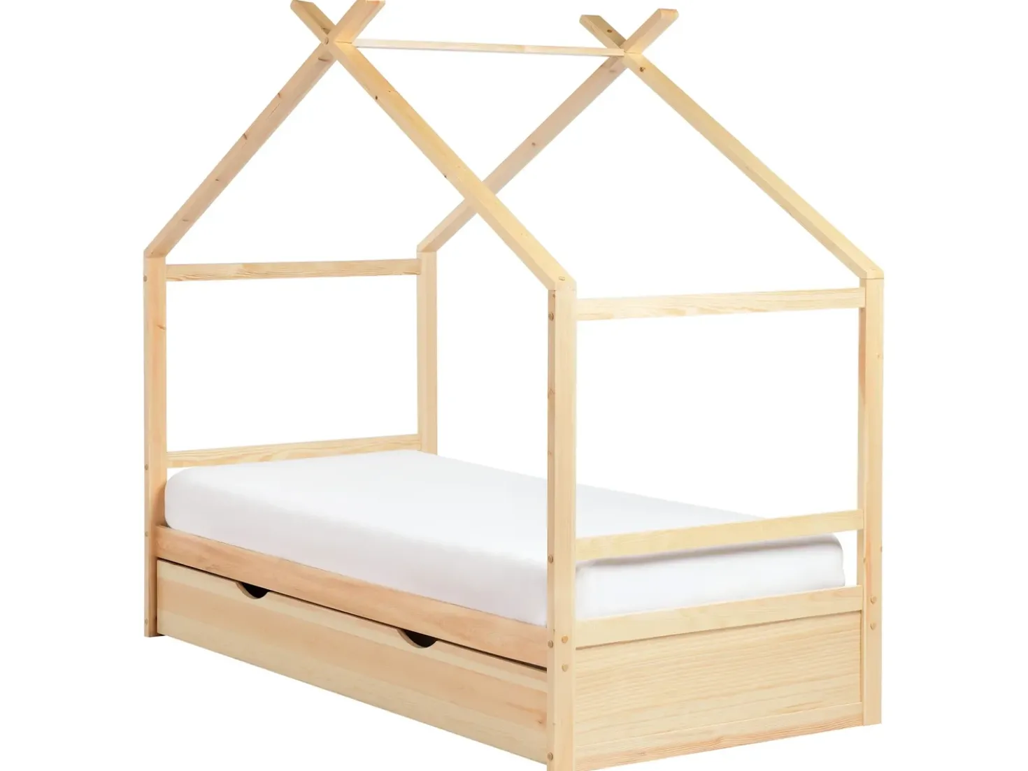 Letto per bambini Casa Legno di pino ORGEVAL 90 x 200 cm con contenitore Marrone chiaro
