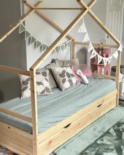 Letto per bambini Casa Legno di pino ORGEVAL 90 x 200 cm con contenitore Marrone chiaro