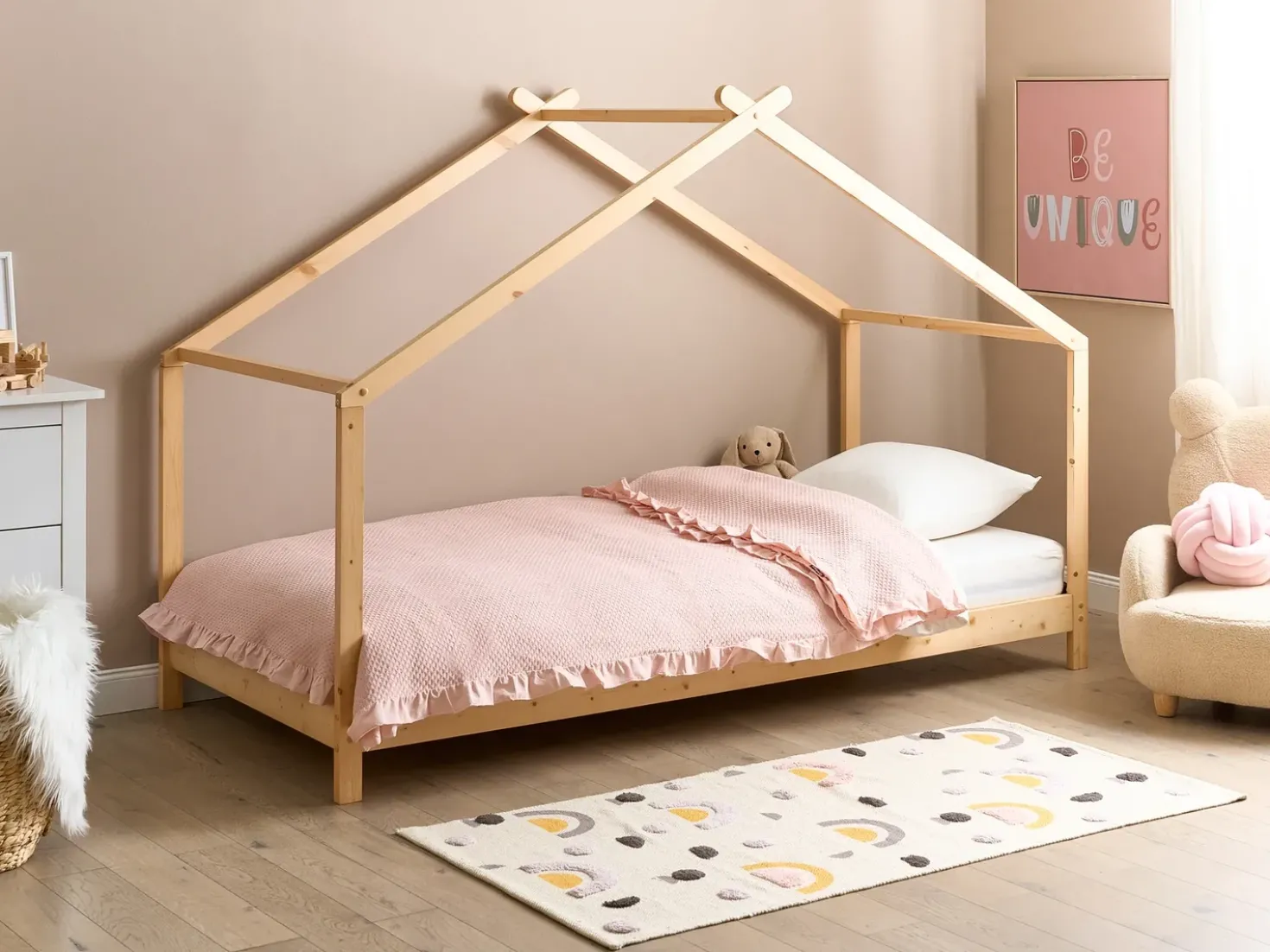 Letto per bambini Casa Legno di pino ORLU 90 x 200 cm Marrone chiaro