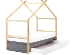Letto per bambini Casa Legno di pino ORGEVAL 90 x 200 cm con contenitore Grigio
