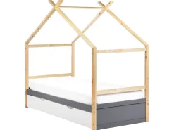 Letto per bambini Casa Legno di pino ORGEVAL 90 x 200 cm con contenitore Grigio