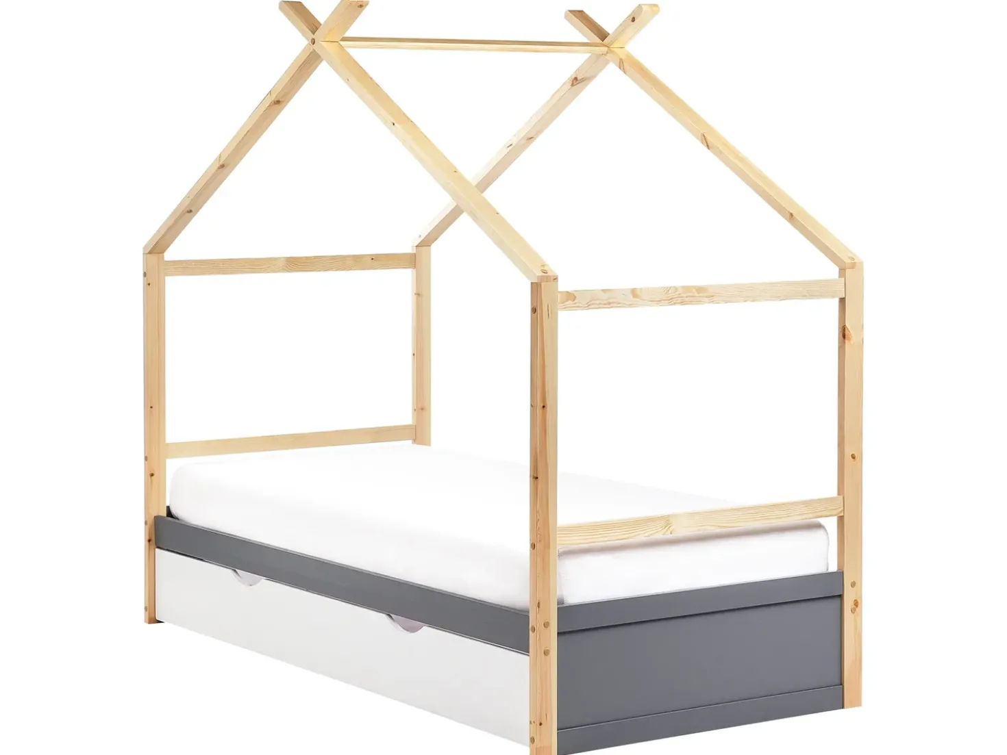 Letto per bambini Casa Legno di pino ORGEVAL 90 x 200 cm con contenitore Grigio