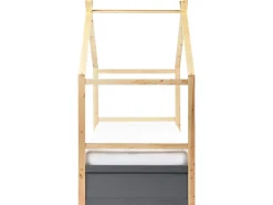 Letto per bambini Casa Legno di pino ORGEVAL 90 x 200 cm con contenitore Grigio