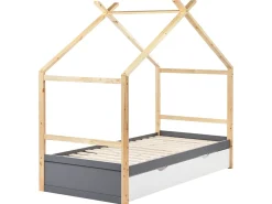 Letto per bambini Casa Legno di pino ORGEVAL 90 x 200 cm con contenitore Grigio