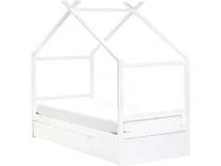 Letto per bambini Casa Legno di pino ORGEVAL 90 x 200 cm con contenitore Bianco