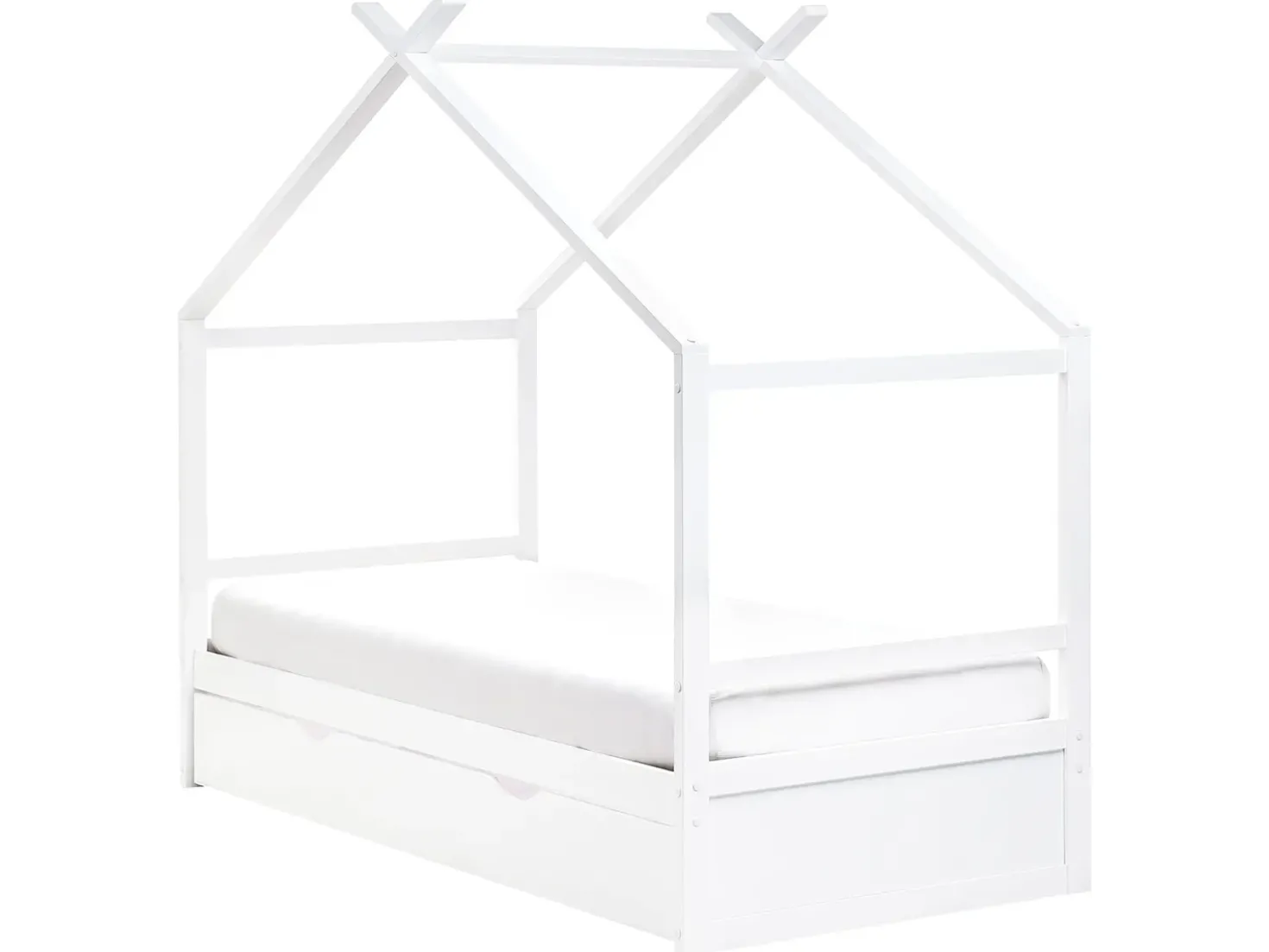 Letto per bambini Casa Legno di pino ORGEVAL 90 x 200 cm con contenitore Bianco