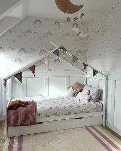 Letto per bambini Casa Legno di pino ORGEVAL 90 x 200 cm con contenitore Bianco