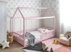 Letto per bambini Casa Legno di pino COSSAYE 90 x 200 cm Rosa pastello