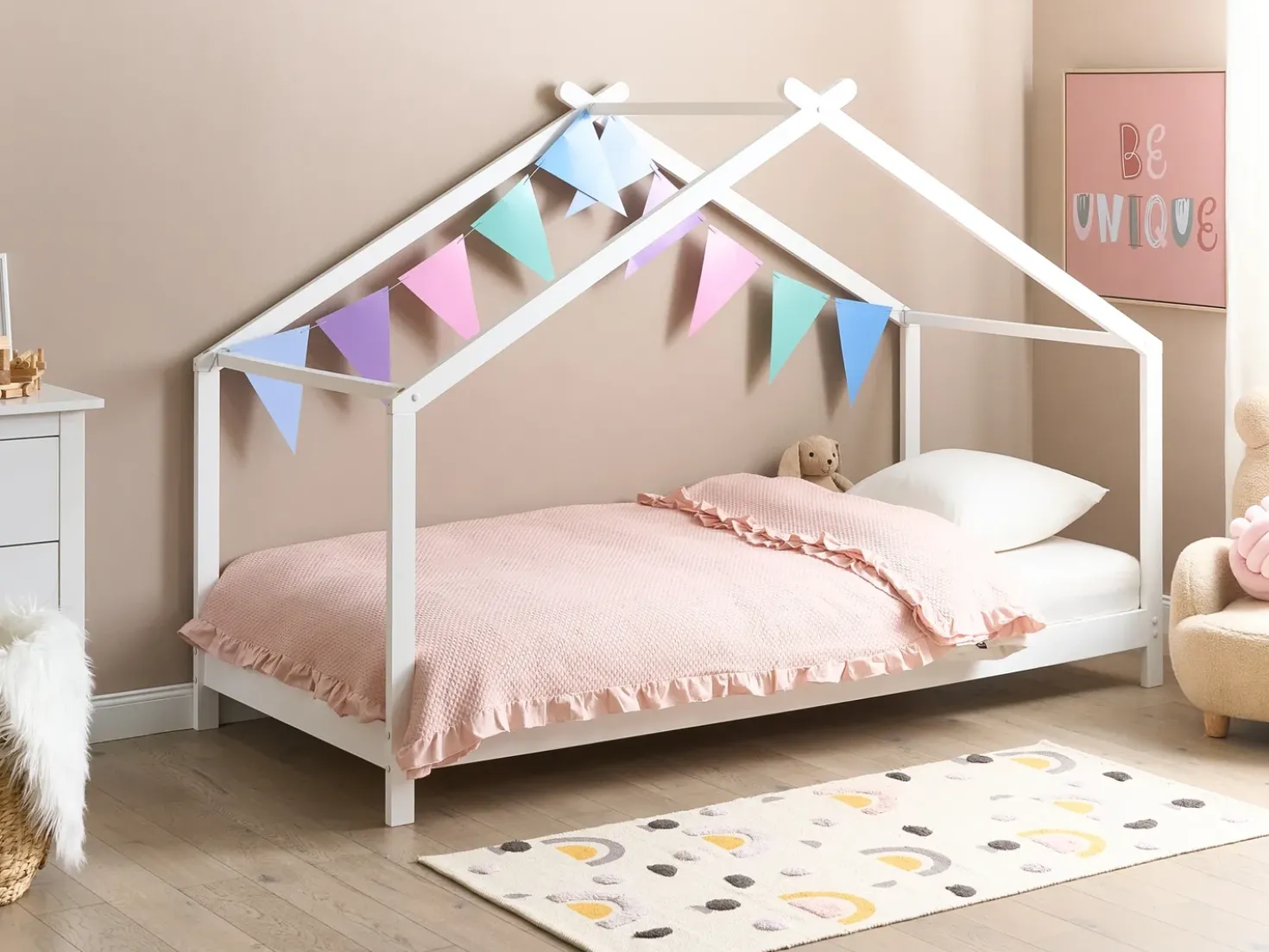 Letto per bambini Casa Legno di pino ORLU 90 x 200 cm Bianco