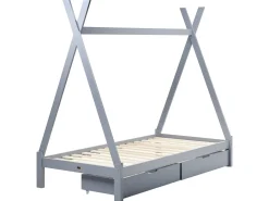 Letto per bambini con cassetti Tenda Tipi Legno di pino DEVAY 90 x 200 cm Grigio