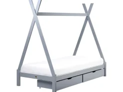 Letto per bambini con cassetti Tenda Tipi Legno di pino DEVAY 90 x 200 cm Grigio