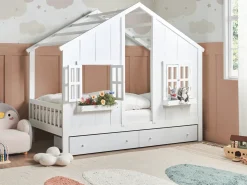 Letto per bambini con cassetti Casa Legno di pino TRAPPES 90 x 200 cm Bianco
