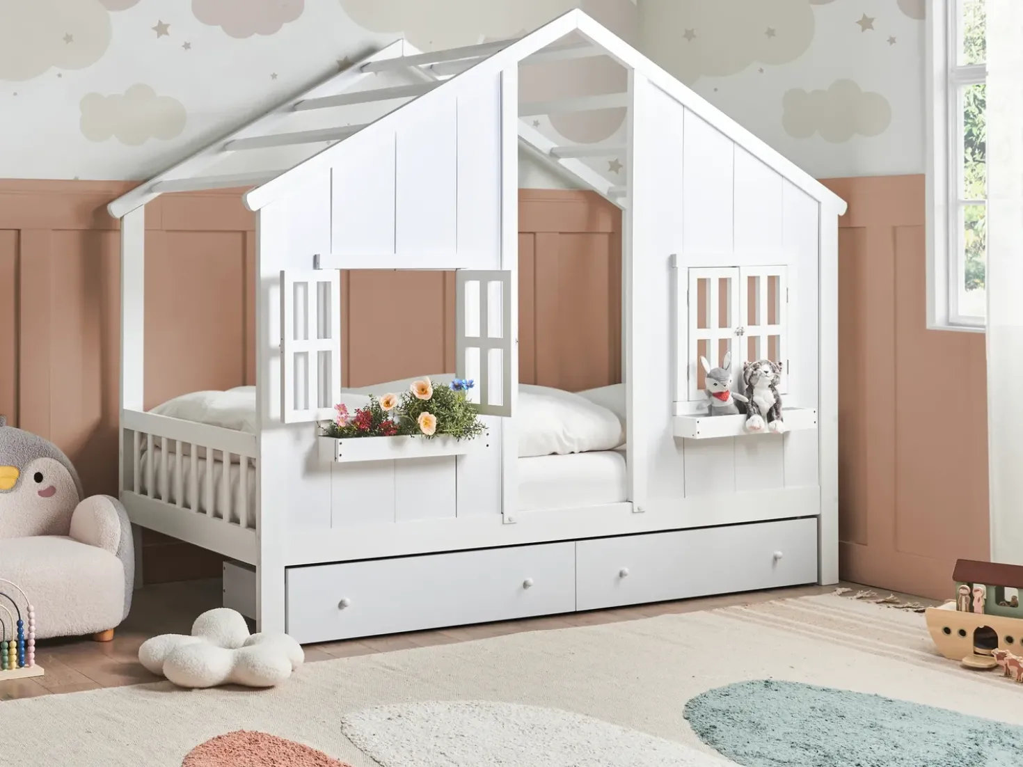 Letto per bambini con cassetti Casa Legno di pino TRAPPES 90 x 200 cm Bianco