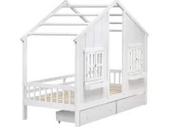 Letto per bambini con cassetti Casa Legno di pino TRAPPES 90 x 200 cm Bianco
