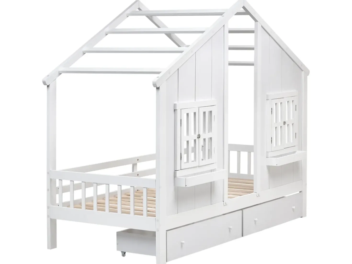 Letto per bambini con cassetti Casa Legno di pino TRAPPES 90 x 200 cm Bianco
