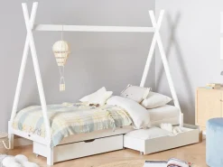 Letto per bambini con cassetti Tenda Tipi Legno di pino DEVAY 90 x 200 cm Bianco