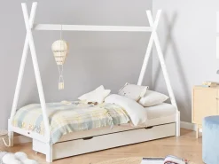 Letto per bambini con cassetti Tenda Tipi Legno di pino DEVAY 90 x 200 cm Bianco