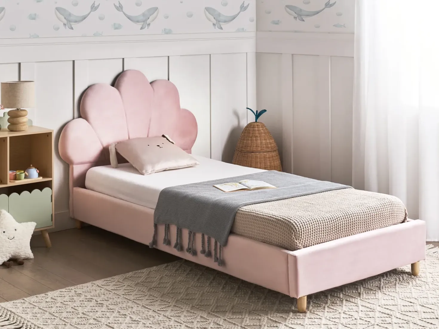 Letto per bambini Conchiglia Velluto NEULISE 90 x 200 cm Rosa
