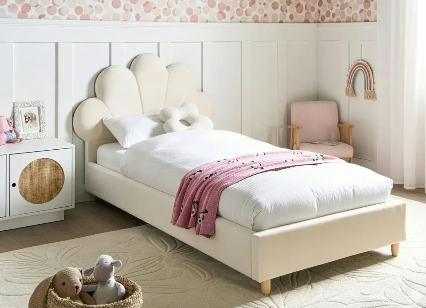 Letto per bambini Conchiglia Velluto NEULISE 90 x 200 cm Beige