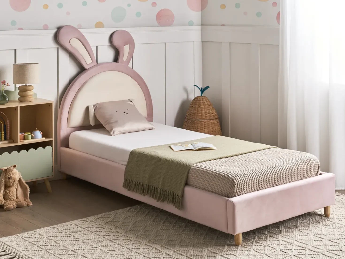 Letto per bambini Coniglio Velluto LALLIAS 90 x 200 cm Rosa