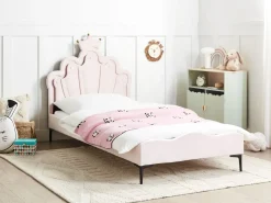 Letto per bambini Corona Velluto RUBIAN 90 x 200 cm con Luci LED Rosa