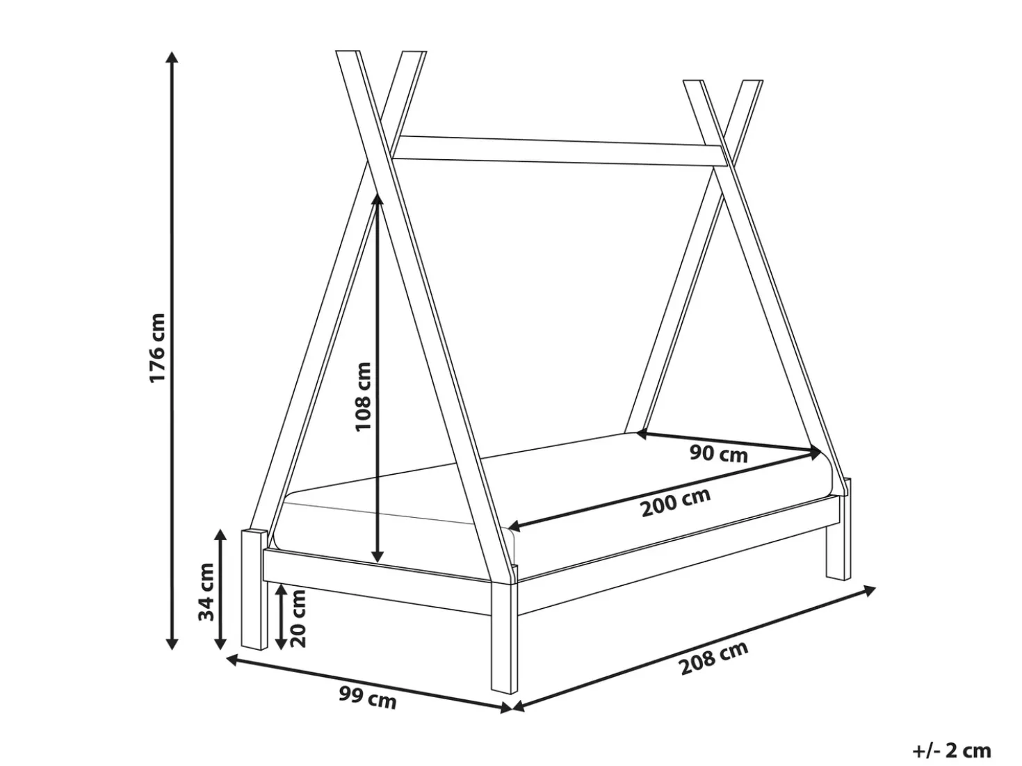 Letto per bambini Tenda Tipi Legno di pino DEVAY 90 x 200 cm Bianco