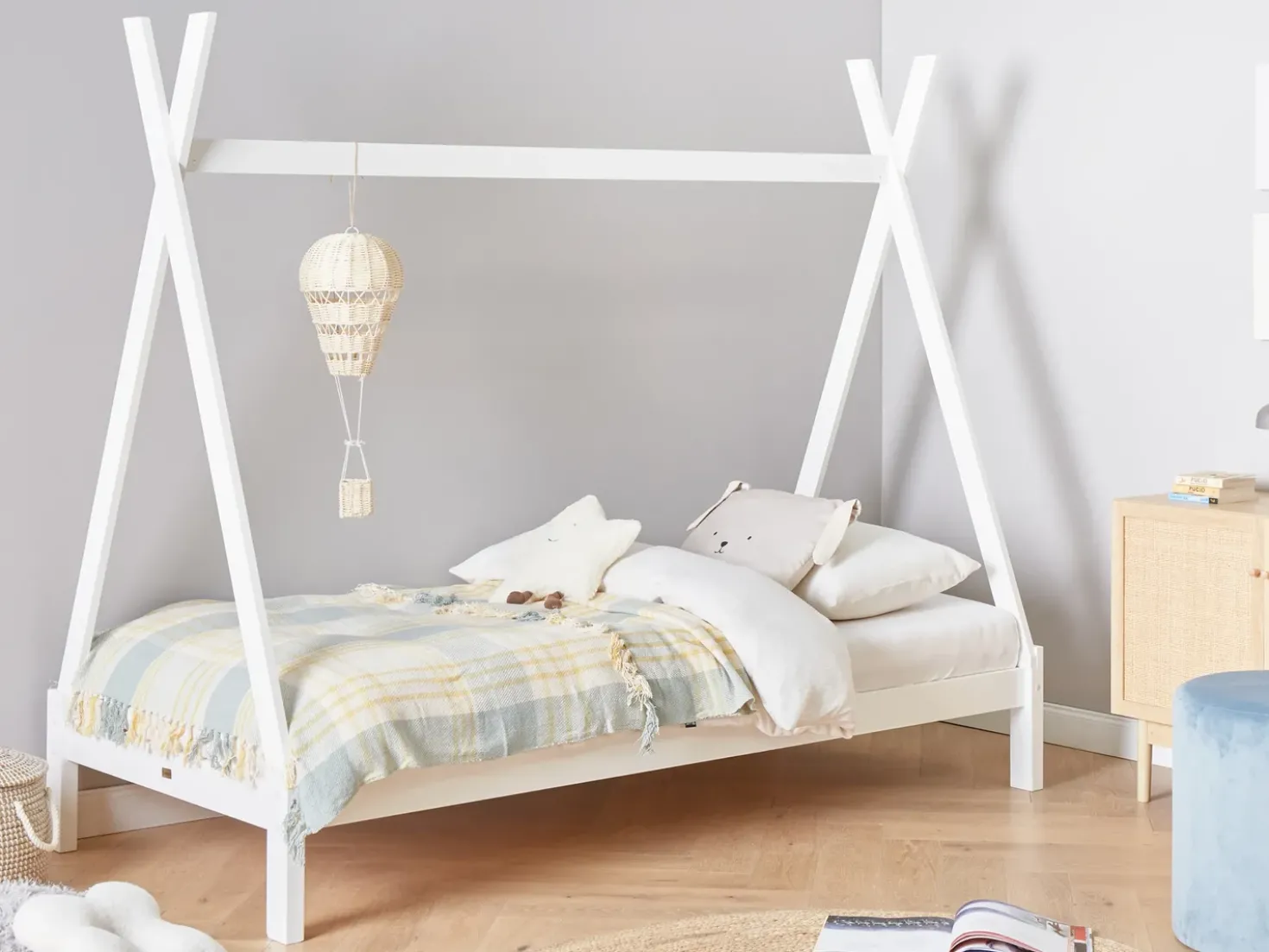 Letto per bambini Tenda Tipi Legno di pino DEVAY 90 x 200 cm Bianco