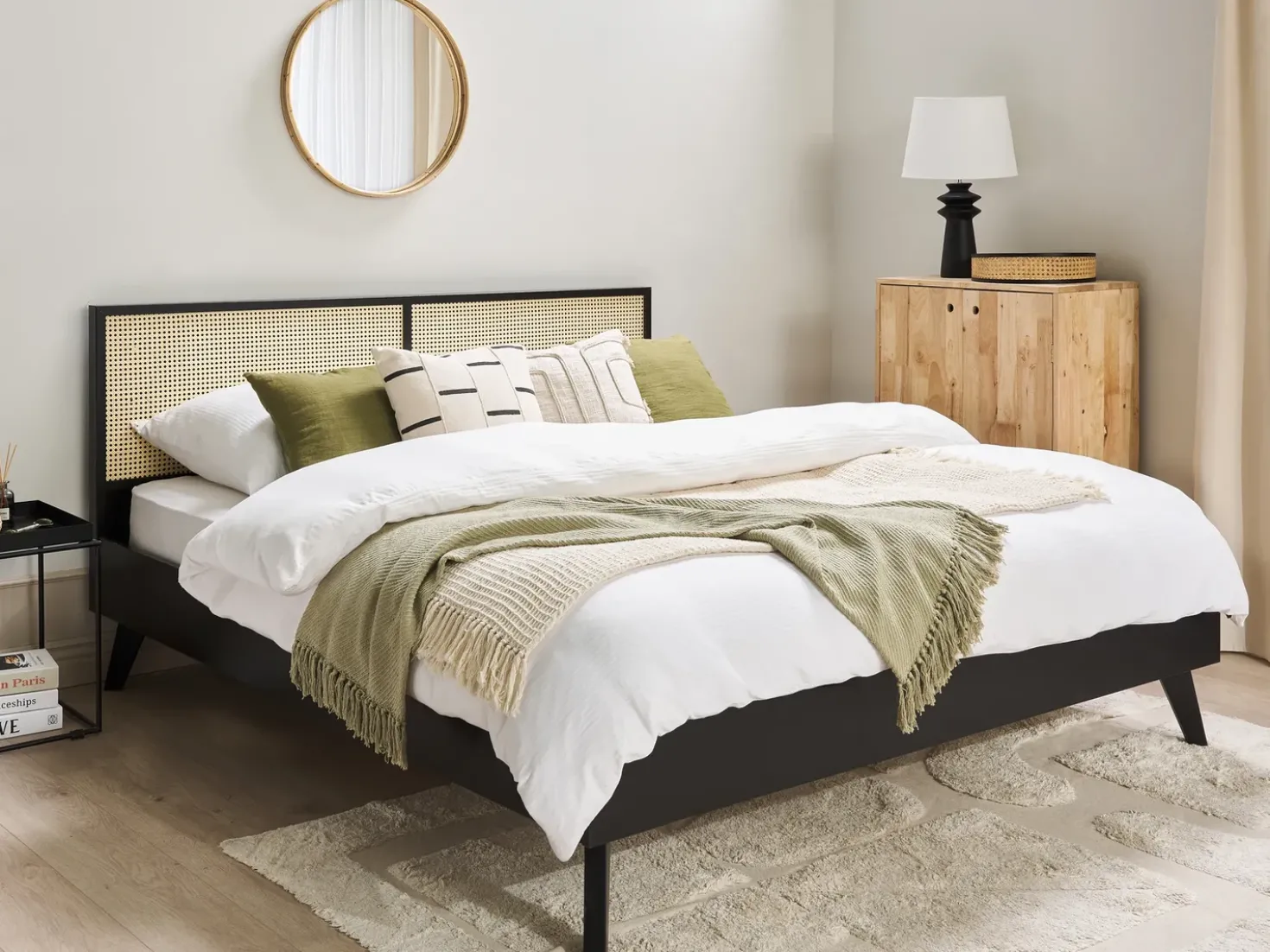 Letto Rattan MONPAZIER 180 x 200 cm Nero