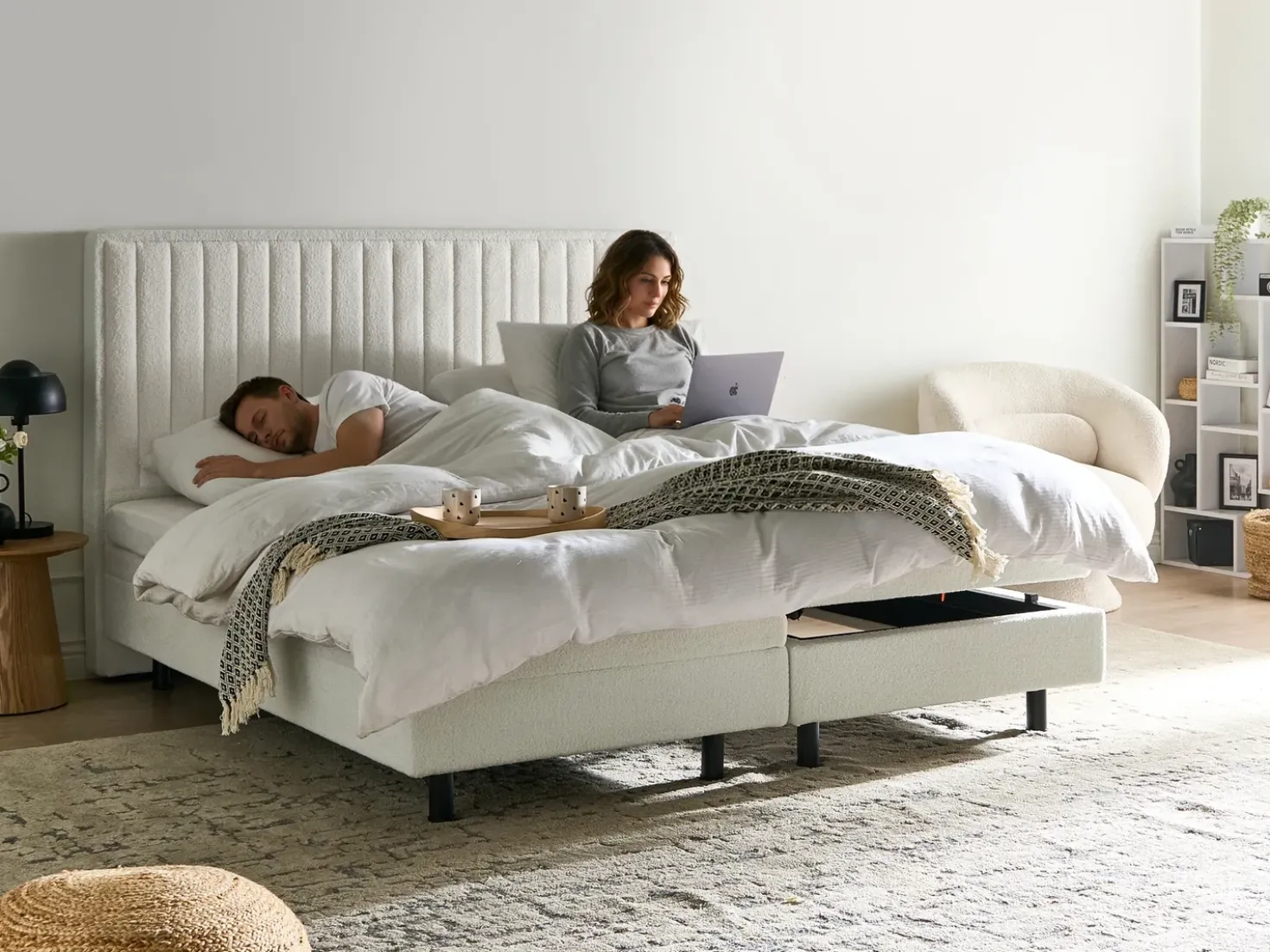 Letto regolabile Bouclé CASTELLAN 180 x 200 cm Bianco sporco